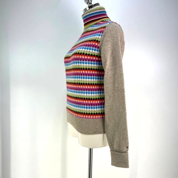 Tommy Hilfiger Wool Multi Color Turtleneck Knit Sweater - Picture 2 of 7